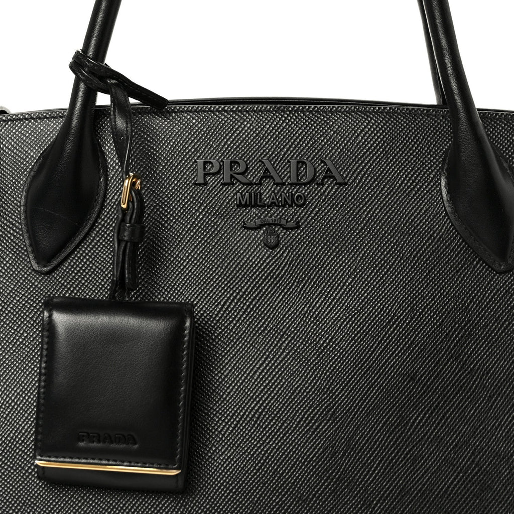 Saffiano Cuir Calfskin Medium Monochrome Top Handle Tote Black