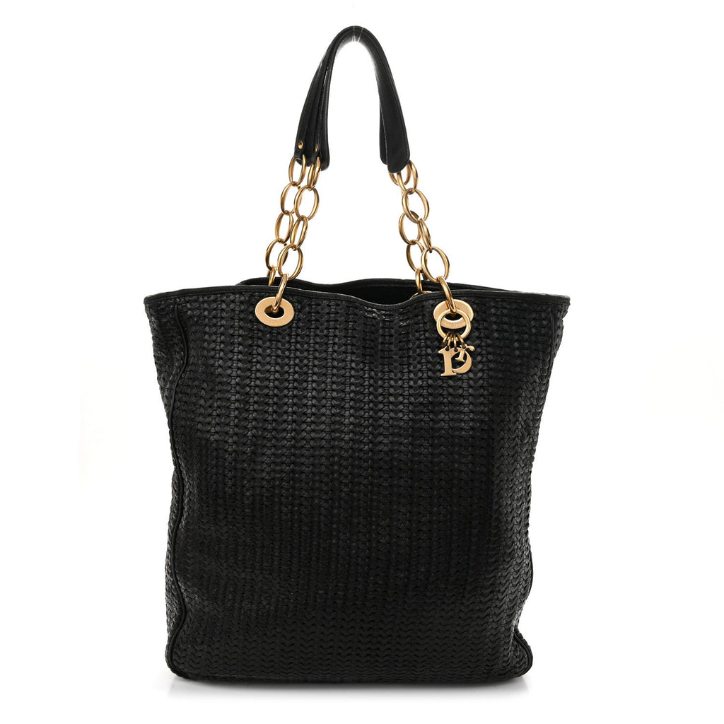 Lambskin Woven Dior Soft Shopping Tote Black