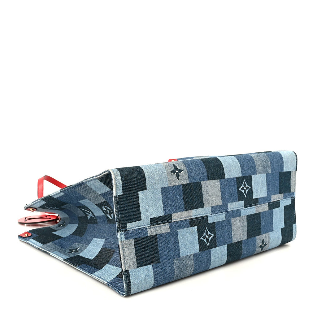 Denim Damier Monogram Onthego Blue Rouge
