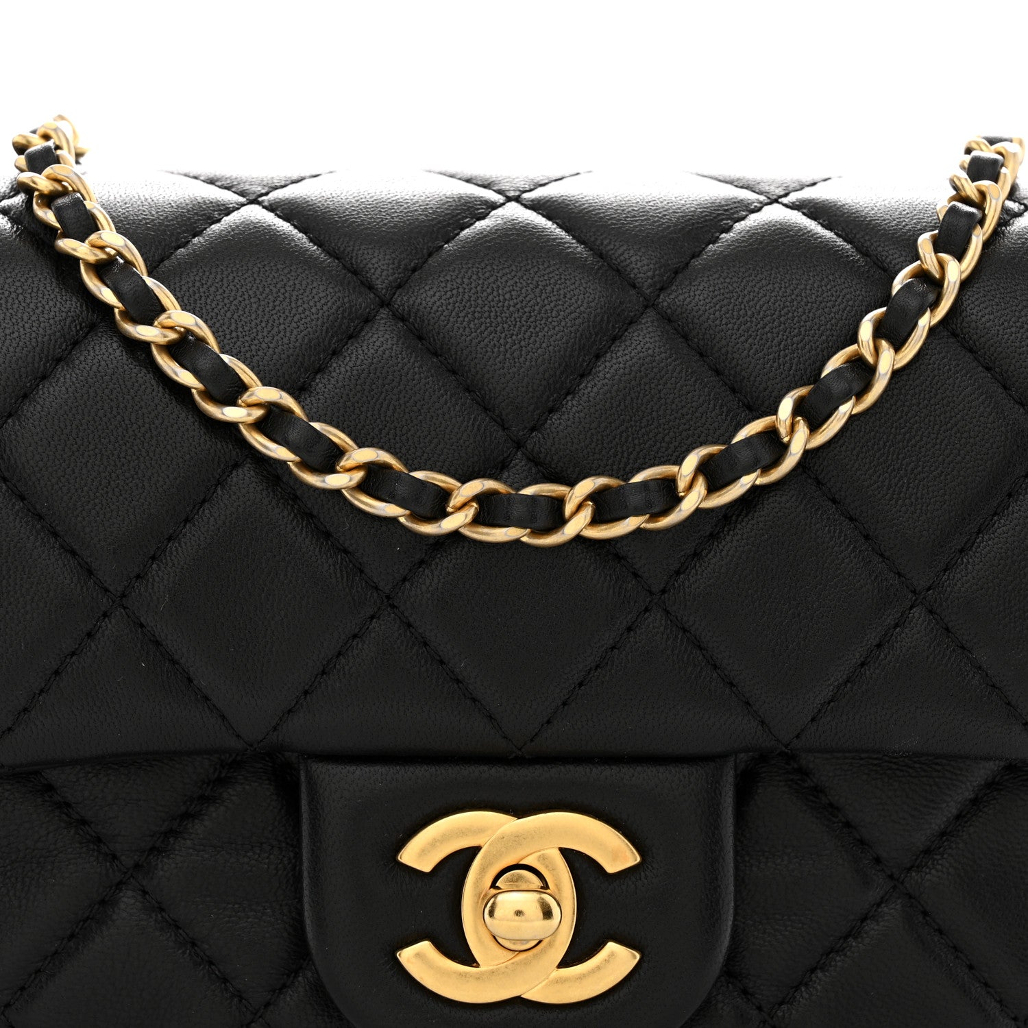 Lambskin Quilted Mini Rectangular Pearl Crush Flap Black