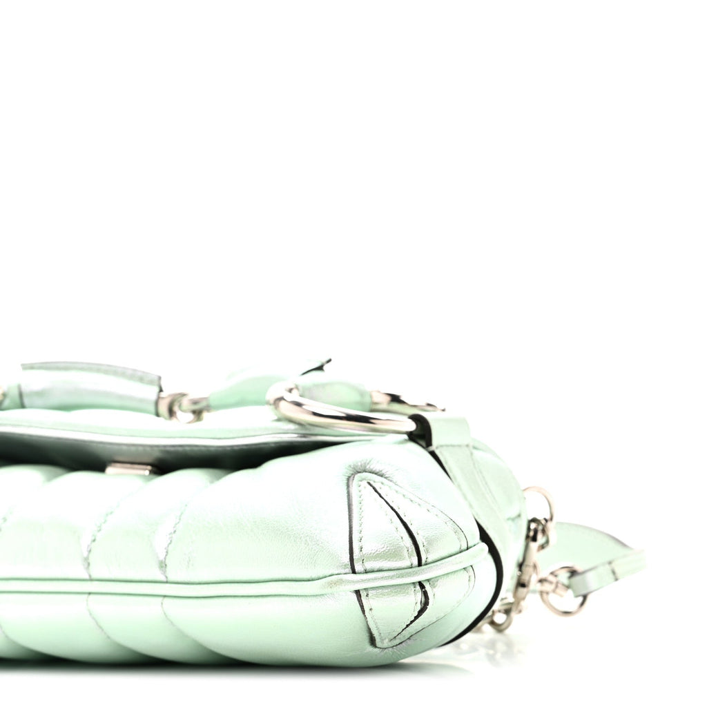 Iridescent Nappa Vertical Matelasse Small Maxi Horsebit Chain Shoulder Bag Iridescent Salvy Green