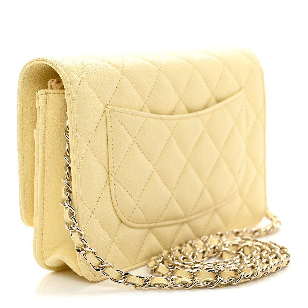 Caviar Quilted CC Turn Lock Wallet On Chain WOC Light Yellow