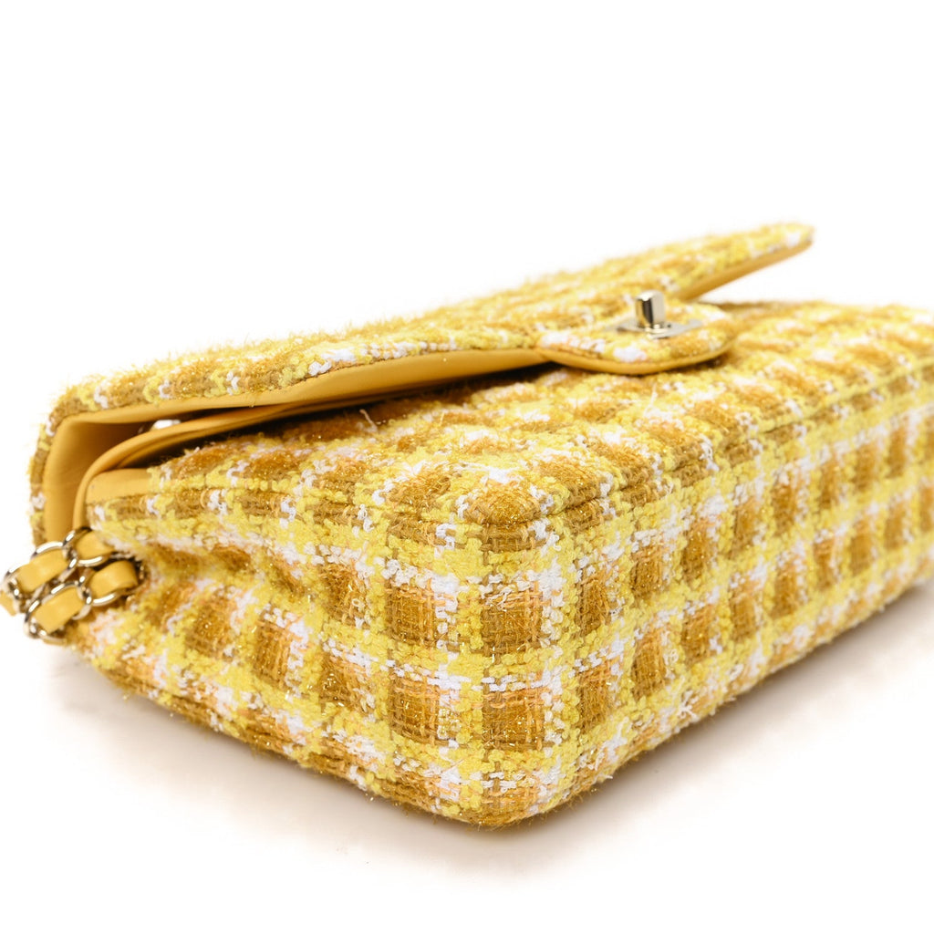 Tweed Quilted Medium Double Flap Yellow White Ochre