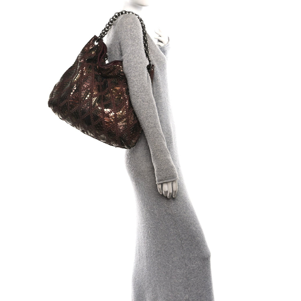 Metallic Snakeskin Crochet Large Soft and Chain Hobo Burgundy Multicolor