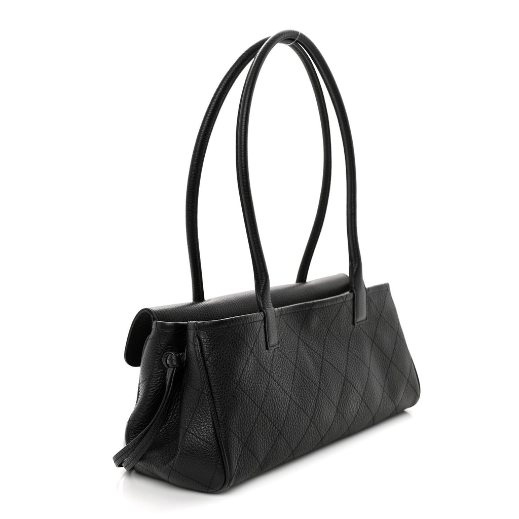 Grained Calfskin Stitched Urban Essentials Small Shopping Bag Black