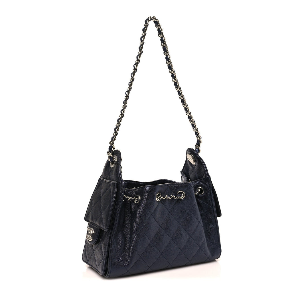 Metallic Caviar Quilted Mini Chanel 25 Handbag Dark Blue