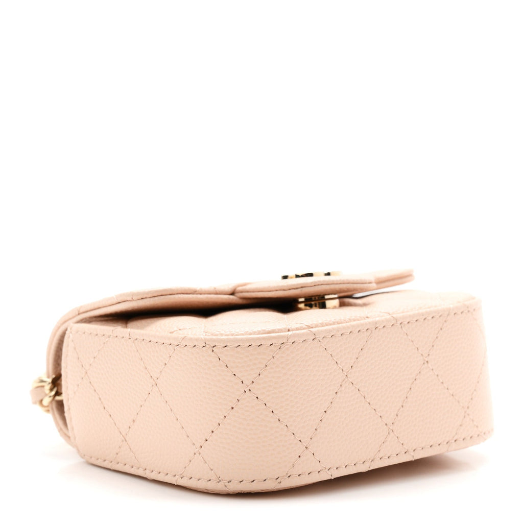 Caviar Quilted Mini Clutch With Chain Light Beige