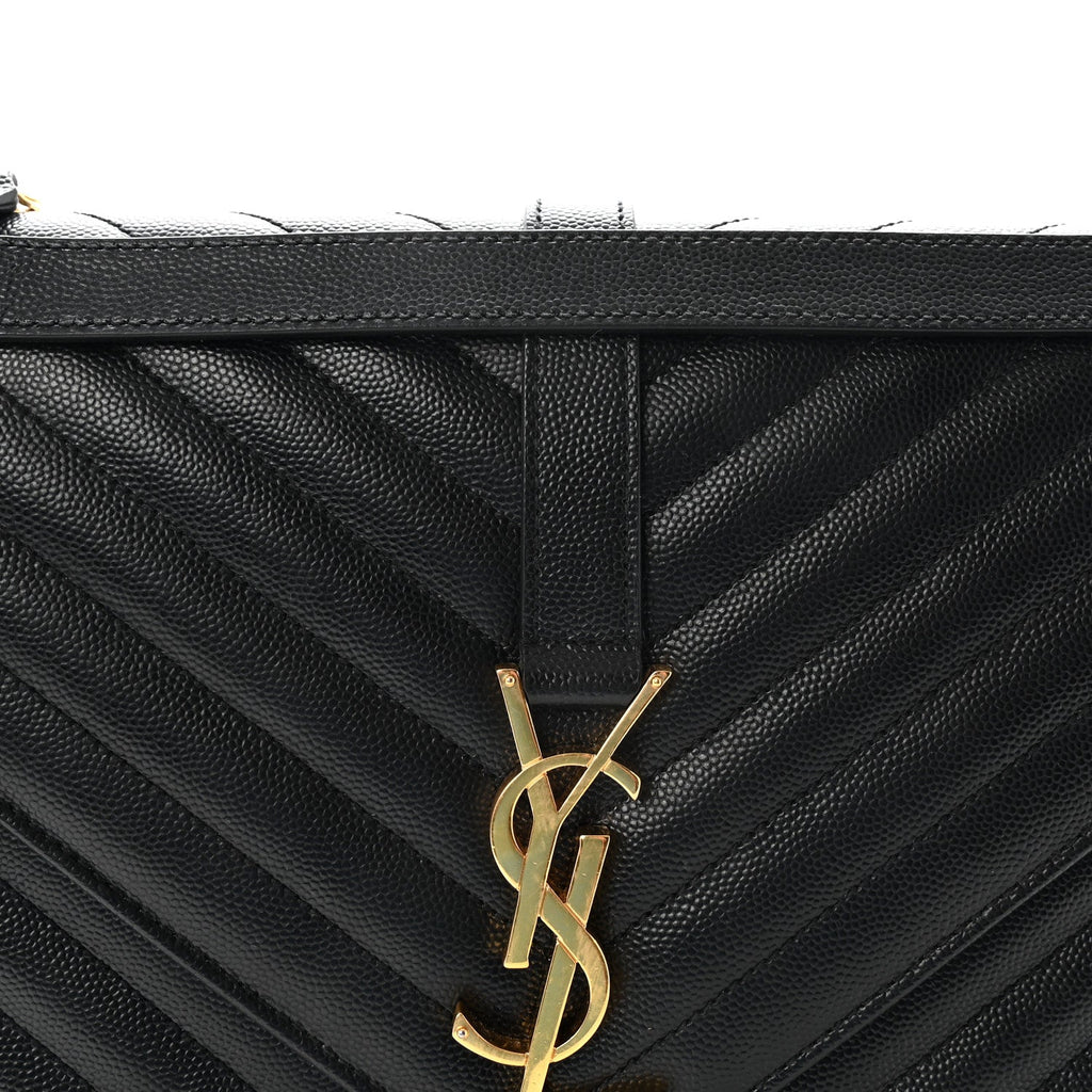 Grain De Poudre Matelasse Chevron Large Monogram Satchel Black