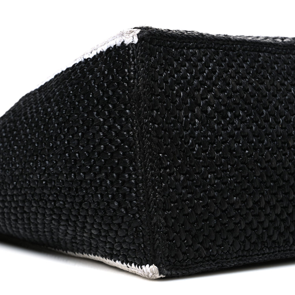 Raffia Large Paula's Ibiza Logo Tote Black White