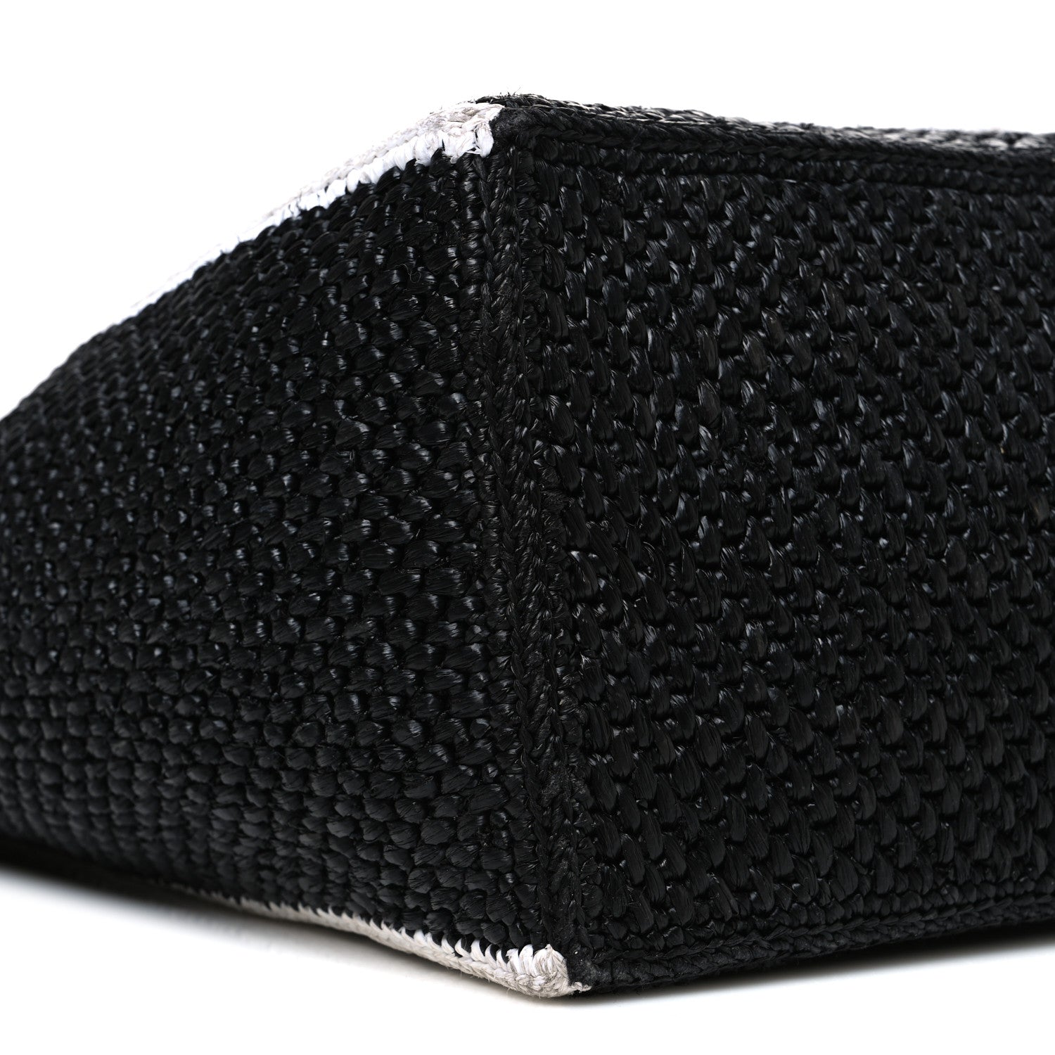Raffia Large Paula's Ibiza Logo Tote Black White