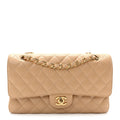 Caviar Quilted Medium Double Flap Beige Clair