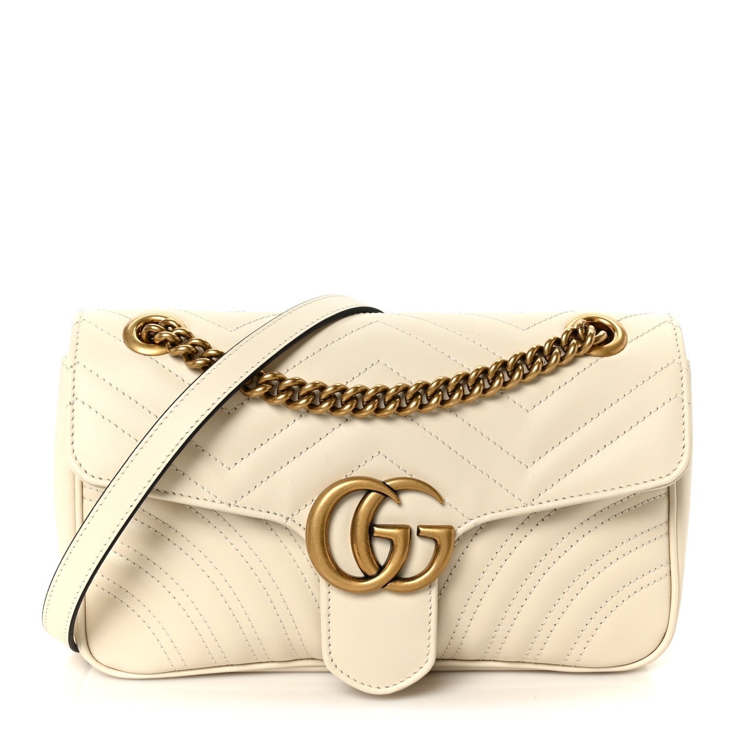 Calfskin Matelasse Small GG Marmont Shoulder Bag White