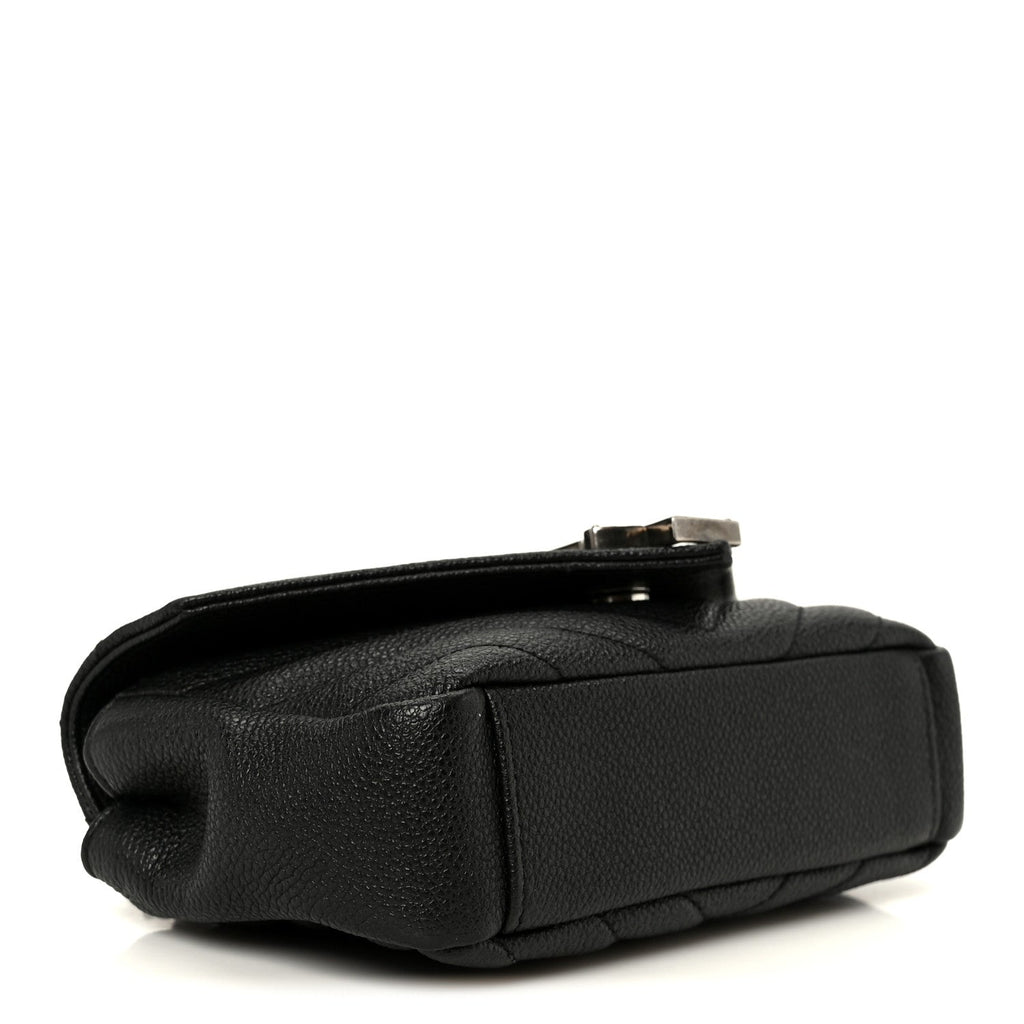 Grained Calfskin Matelasse Chevron Classic Monogram Baby Chain Bag Black