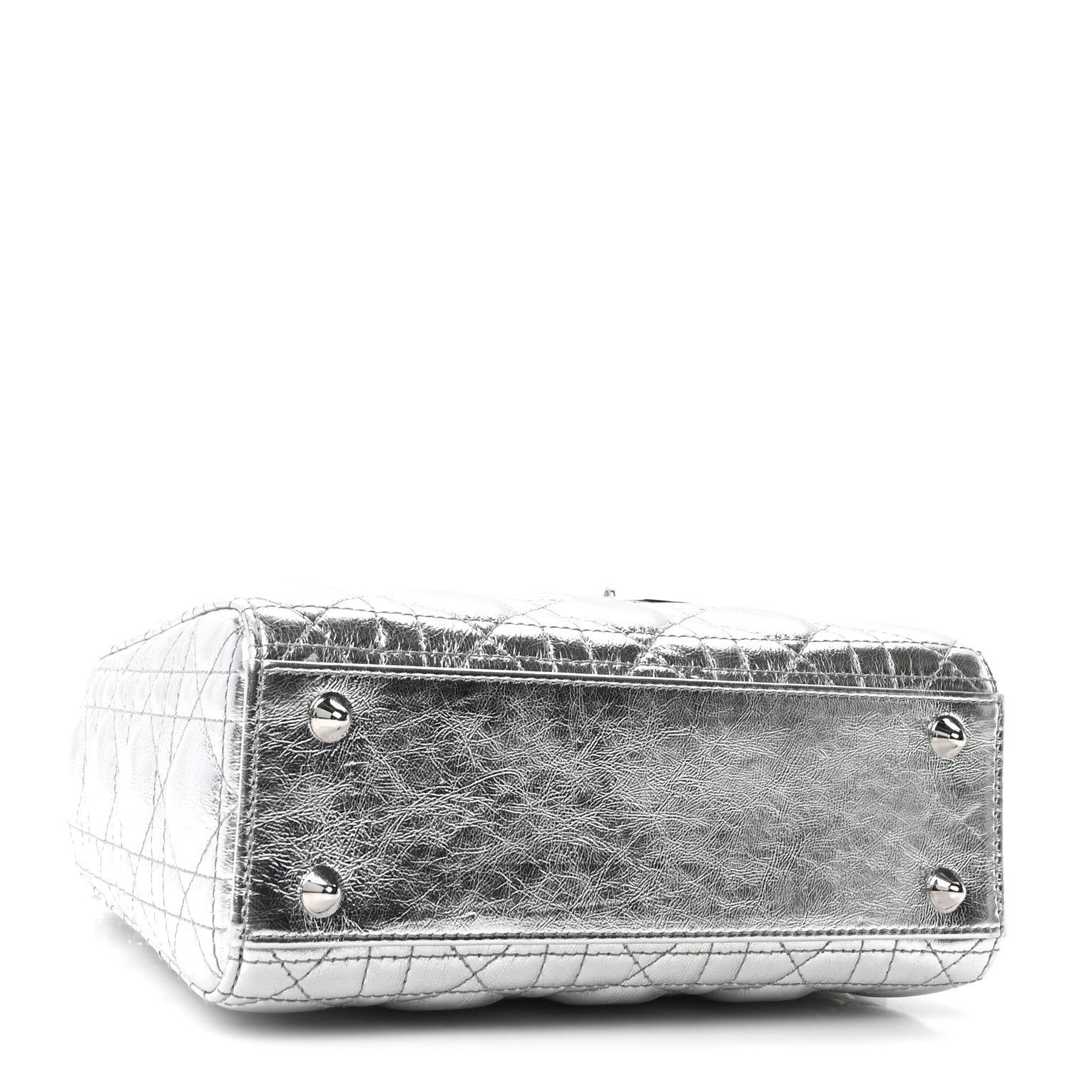 Metallic Grained Calfskin Cannage Small Lucky Badges My Lady Dior Silver