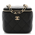Caviar Quilted Mini Vanity Case With Chain Black