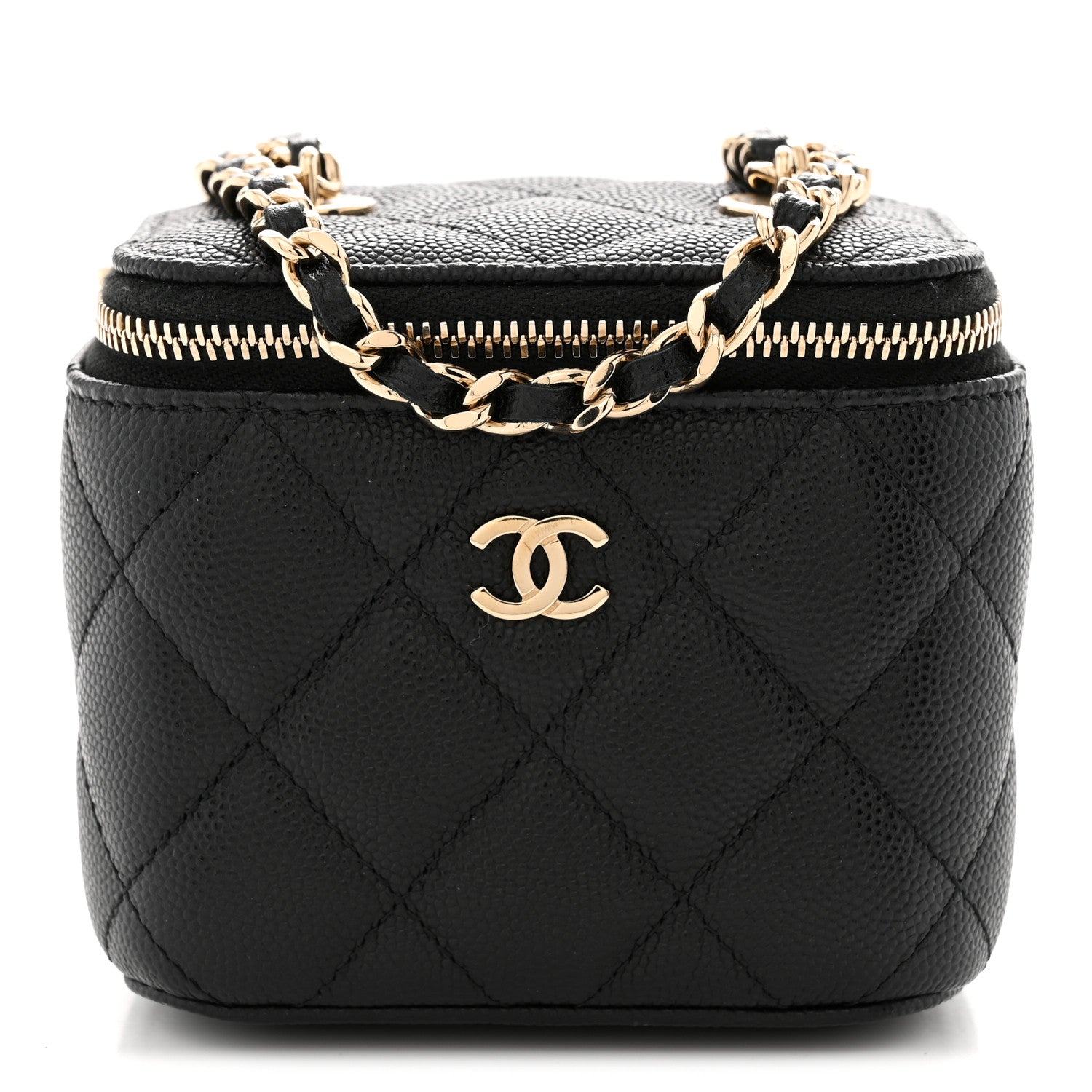 Caviar Quilted Mini Vanity Case With Chain Black