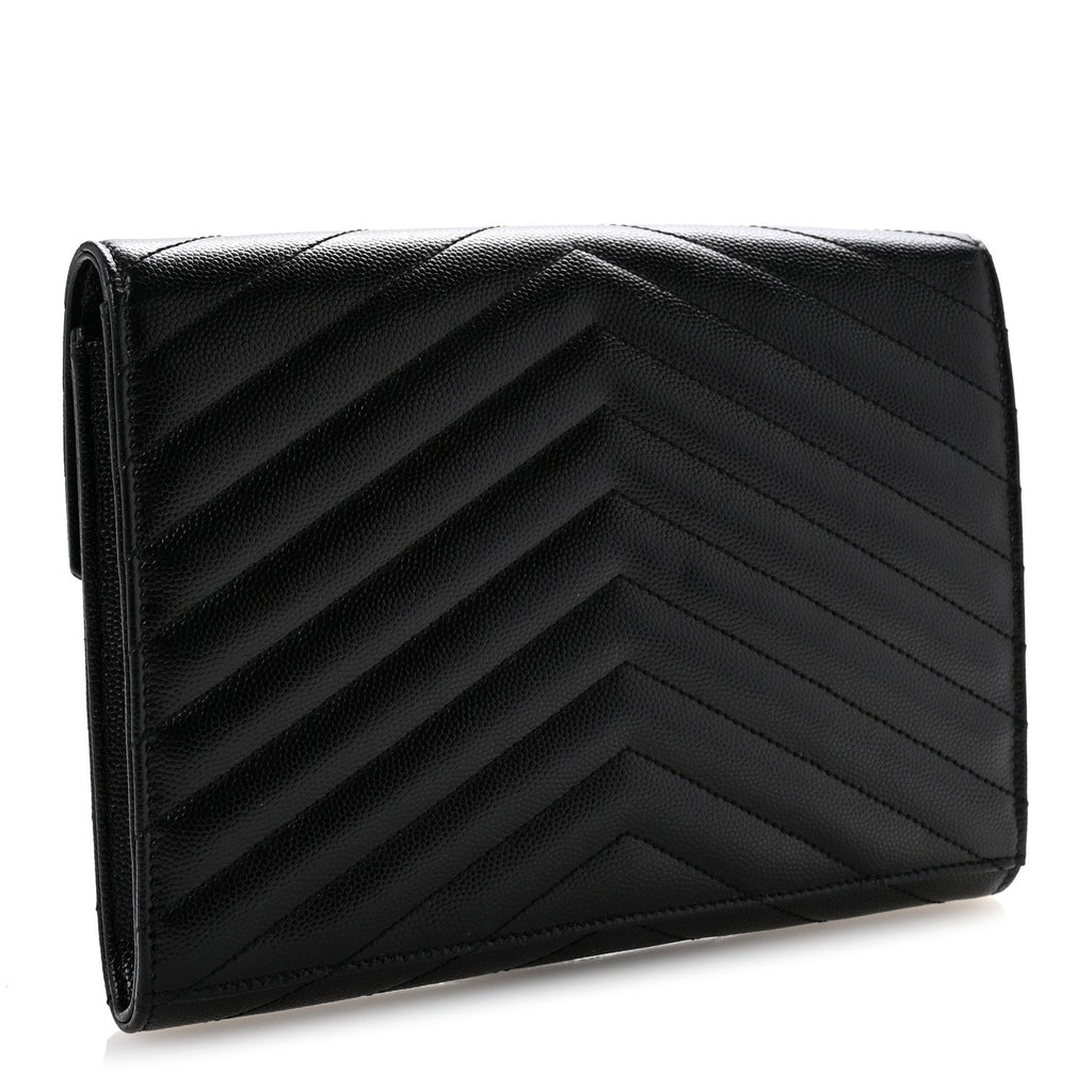Grain De Poudre Matelasse Chevron Monogram Envelope Clutch Black