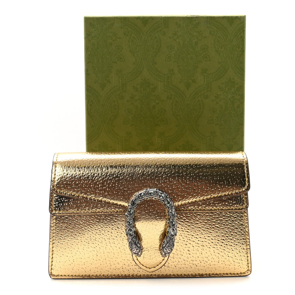 Metallic Calfskin Super Mini Dionysus Shoulder Bag Gold