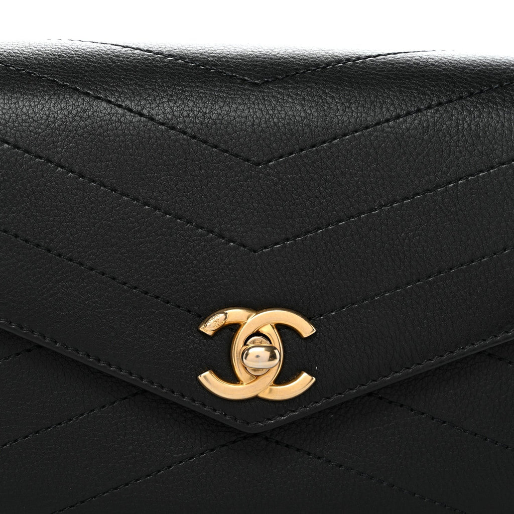 Calfskin Chevron Stitched Coco Waist Bag Black