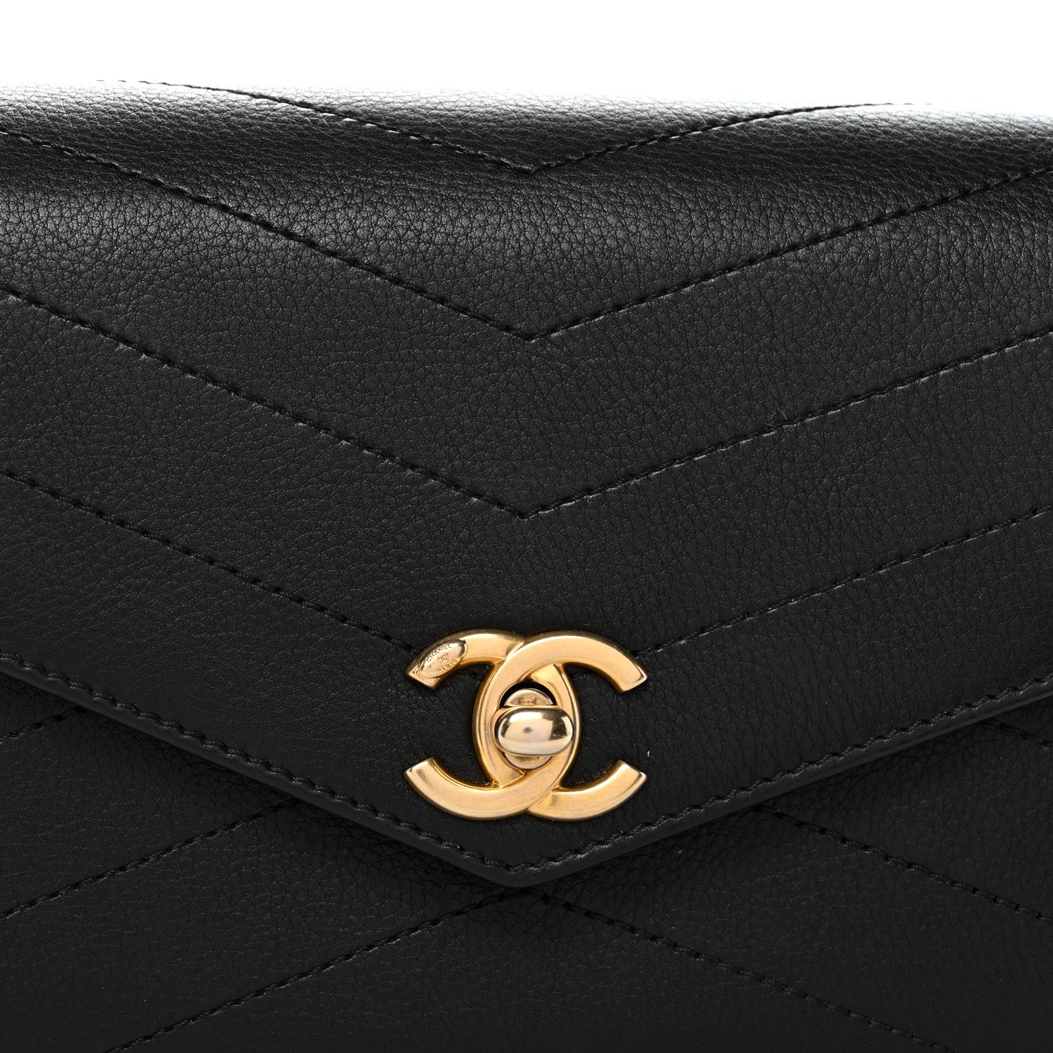 Calfskin Chevron Stitched Coco Waist Bag Black