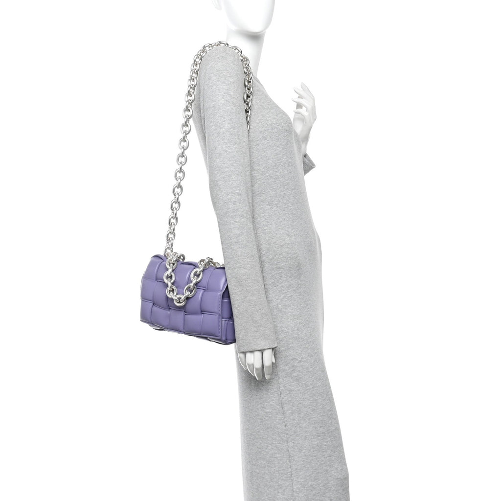 Lambskin Maxi Intreccio Padded Chain Cassette Crossbody Bag Lavender