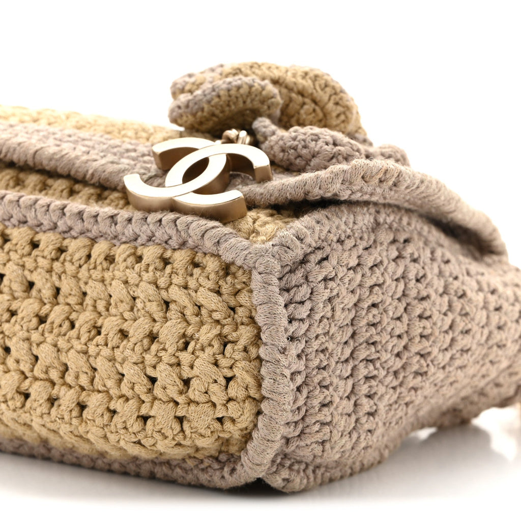 Crochet Camellia Flap Bag Beige