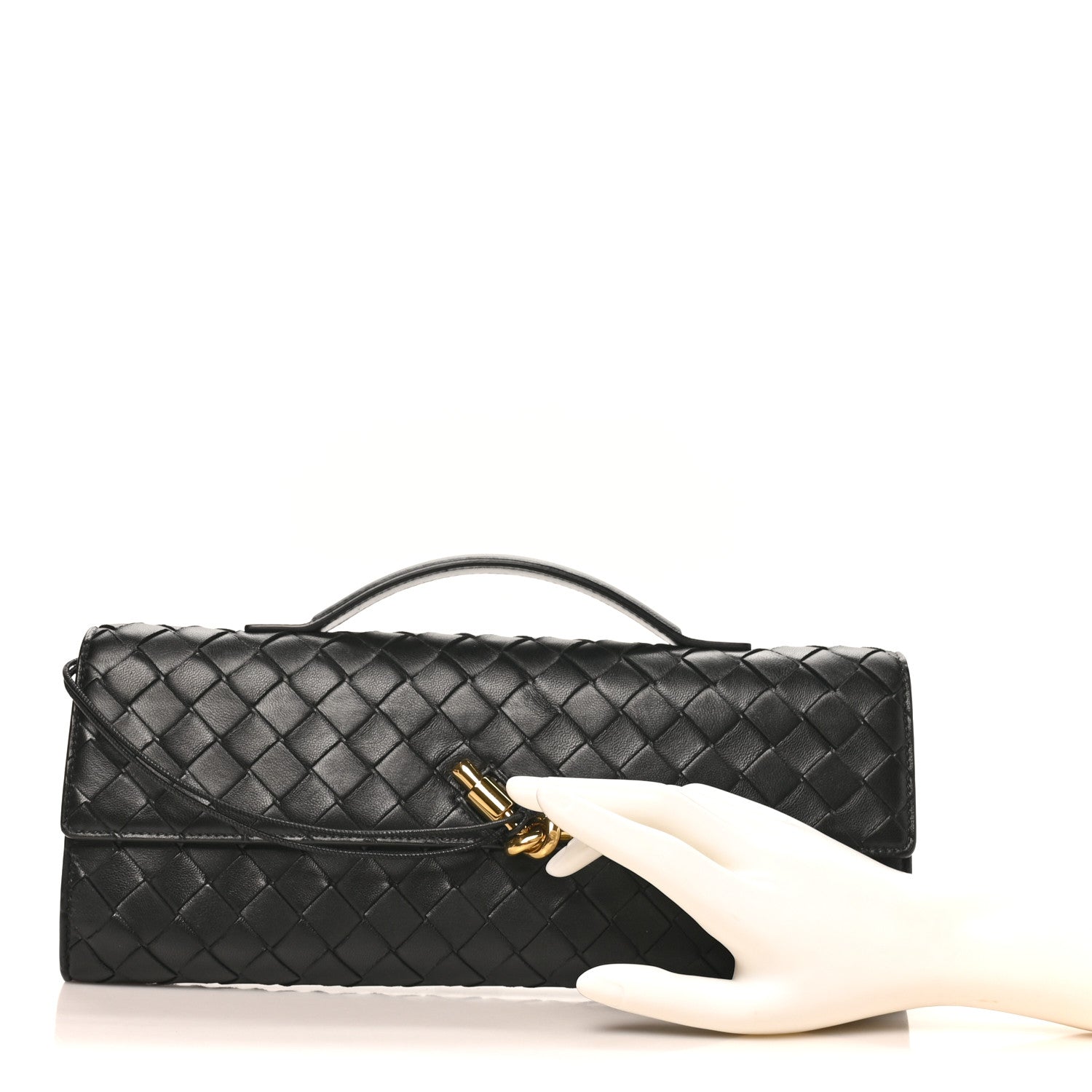 Nappa Intrecciato Long Andiamo Top Handle Clutch Black
