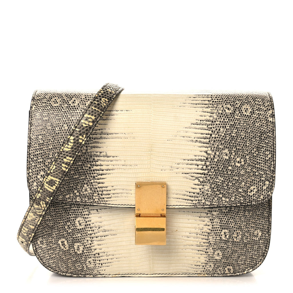 Lizard Medium Classic Box Flap Bag Natural