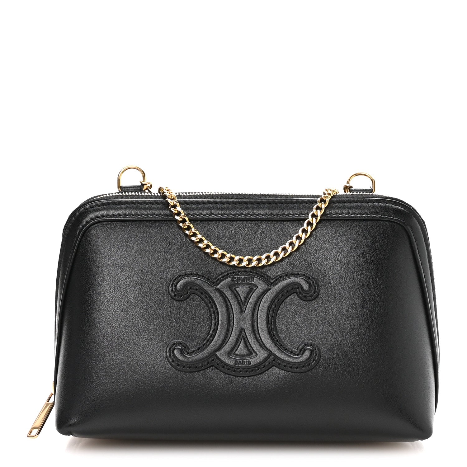 Smooth Calfskin Cuir Triomphe Clutch on Chain Black