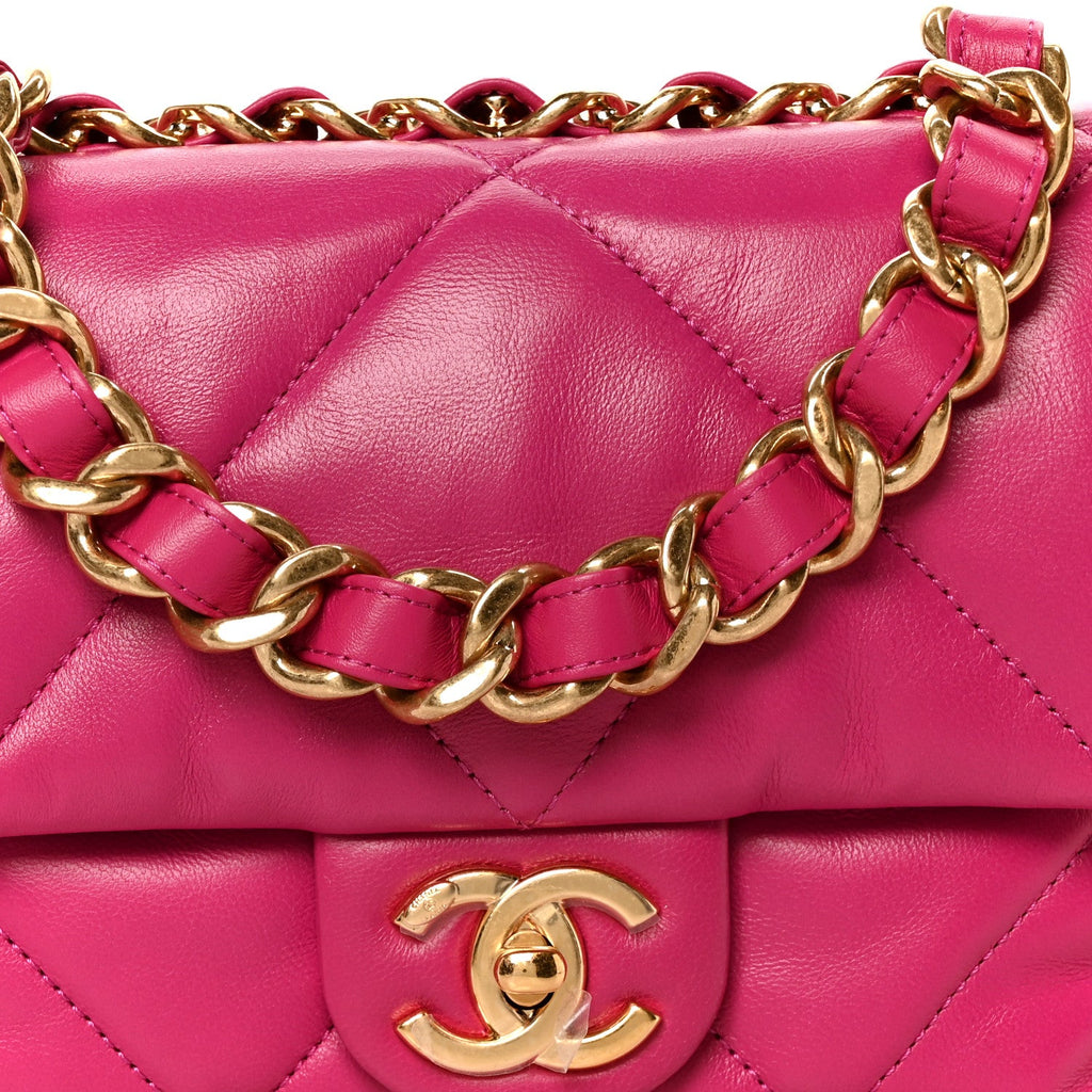 Lambskin Quilted Small Chain Top Handle Flap Fuchsia