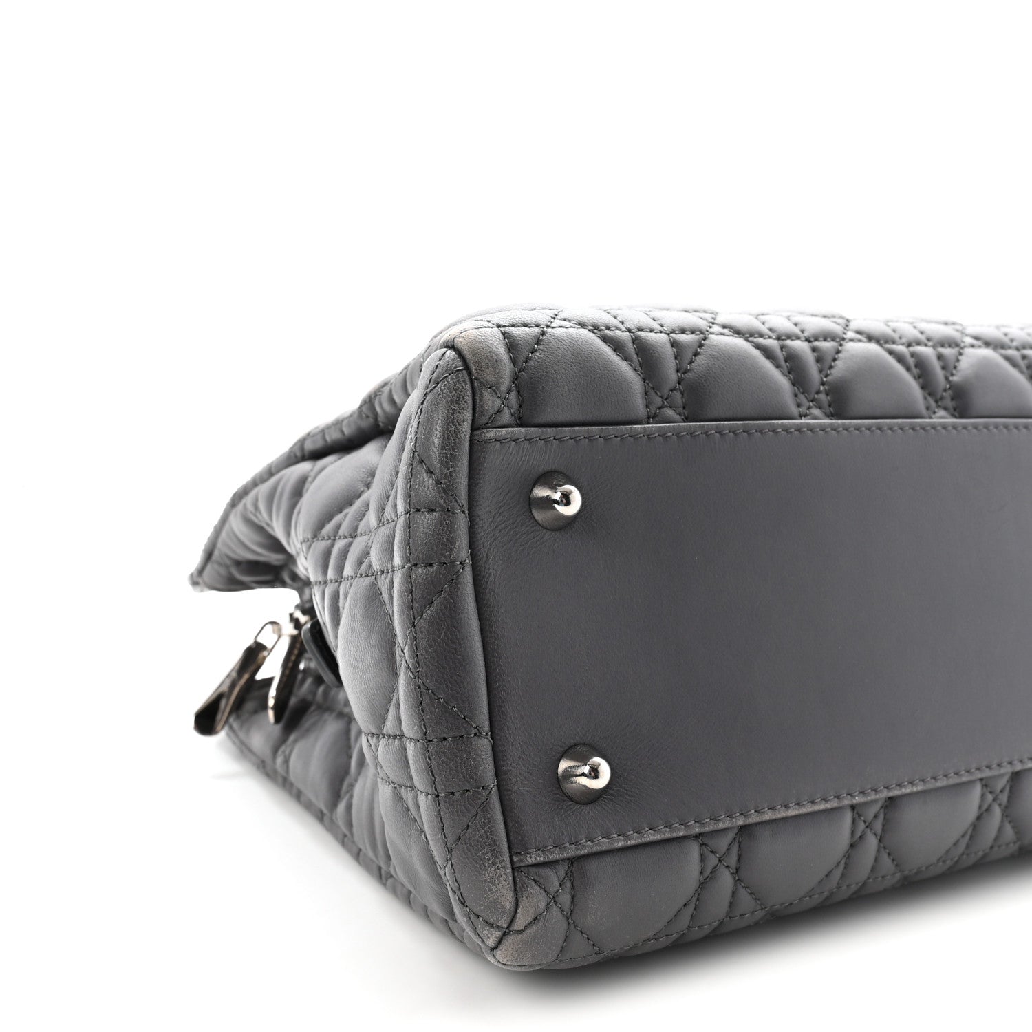 Lambskin Cannage Small Dior Soft Zipped Shopping Tote Grey