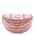 Shiny Lambskin Quilted Pearl Logo Waist Bag Light Pink