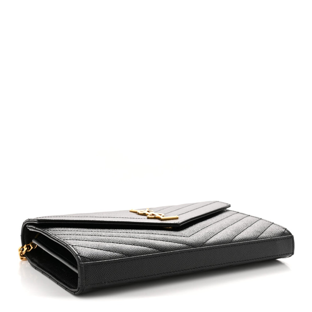 Grain De Poudre Matelasse Chevron Monogram Chain Wallet Black