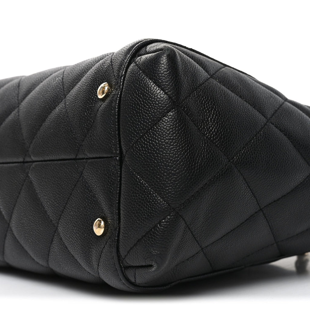 Caviar Quilted Small Shopping Tote Black