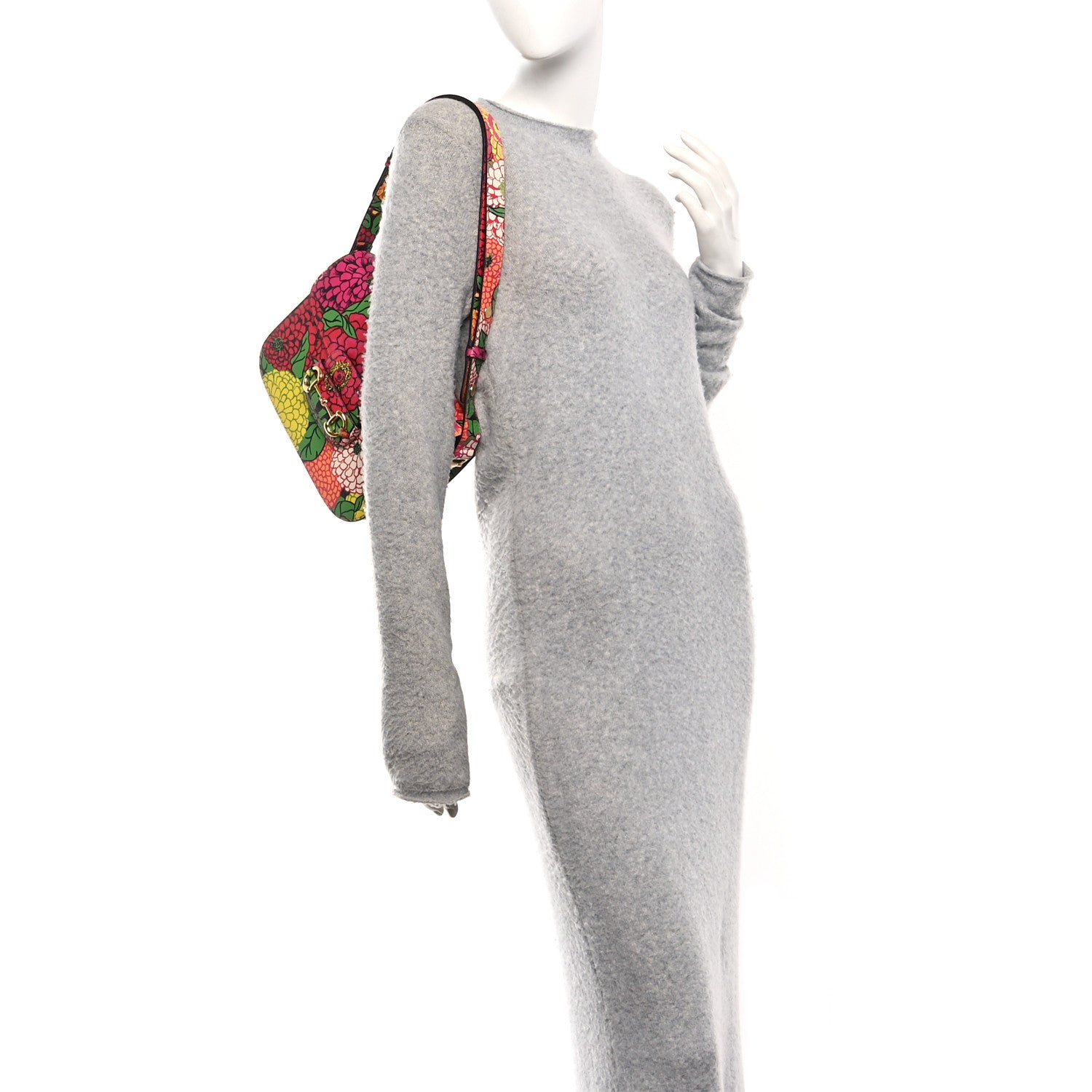 X KEN SCOTT New Shangai Calfskin Pomponica Print Horsebit 1955 Shoulder Bag  Multicolor Fuxia Pompon