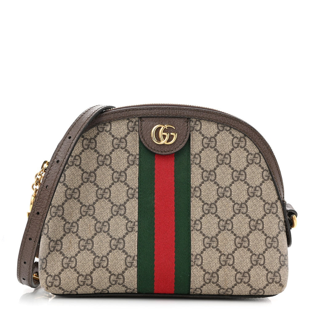 GG Supreme Monogram Textured Dollar Calfskin Web Small Ophidia Dome Shoulder Bag Beige Ebony New Acero