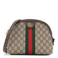 GG Supreme Monogram Textured Dollar Calfskin Web Small Ophidia Dome Shoulder Bag Beige Ebony New Acero