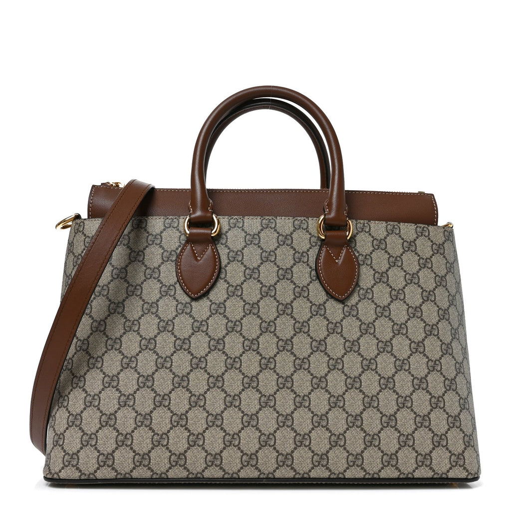 GG Supreme Monogram Large Zip Top Tote Beige Tuscany