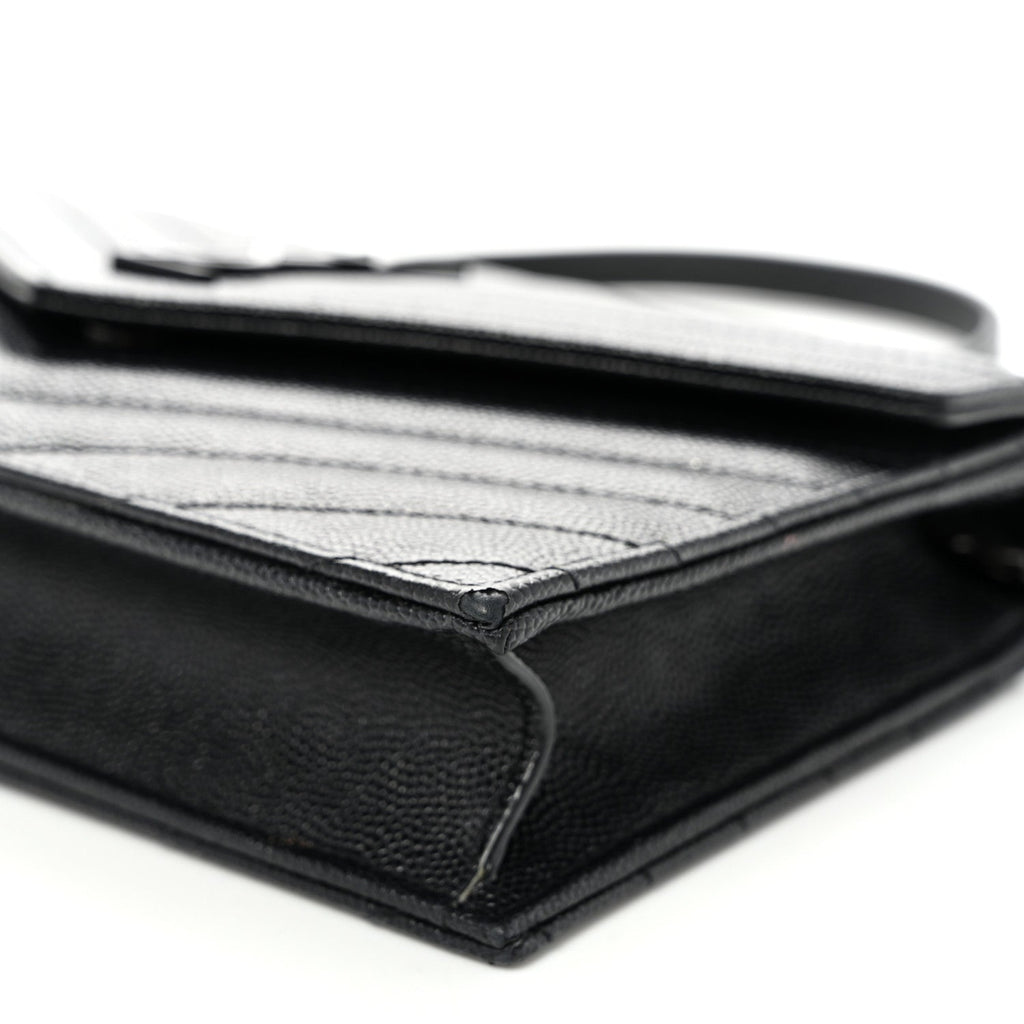 Grain De Poudre Matelasse Chevron Monogram Monochrome Envelope Chain Wallet Black