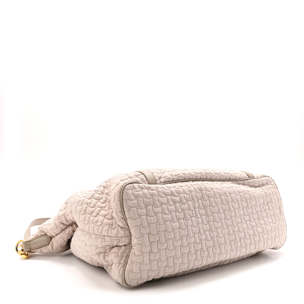 Quilted Nylon Saffiano Shopping Satchel Pomice