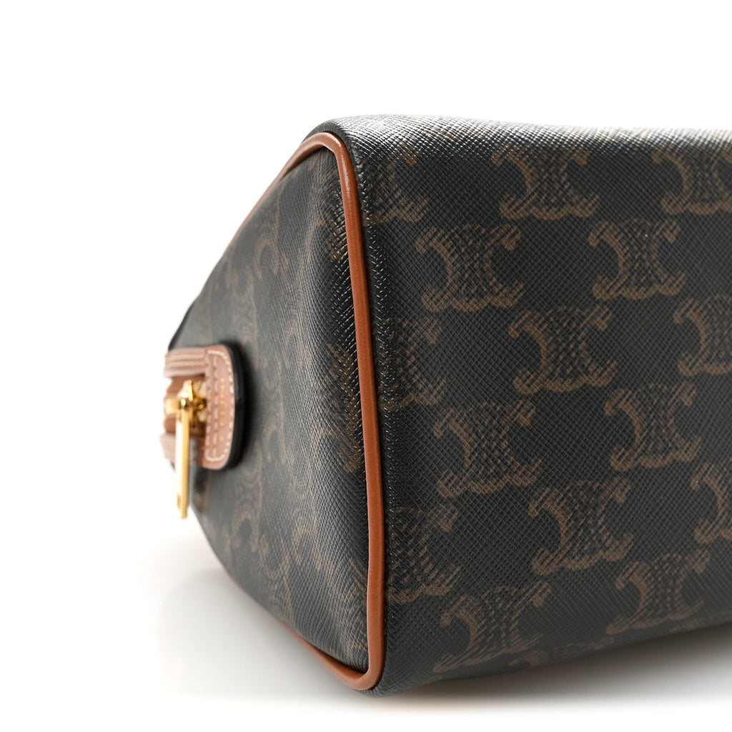 Triomphe Canvas Calfskin Small Boston Bag Tan