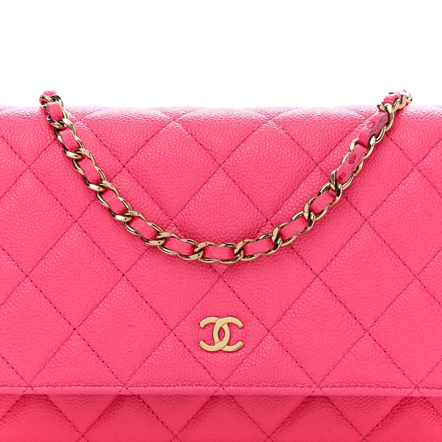 Caviar Quilted Wallet on Chain WOC Fuchsia
