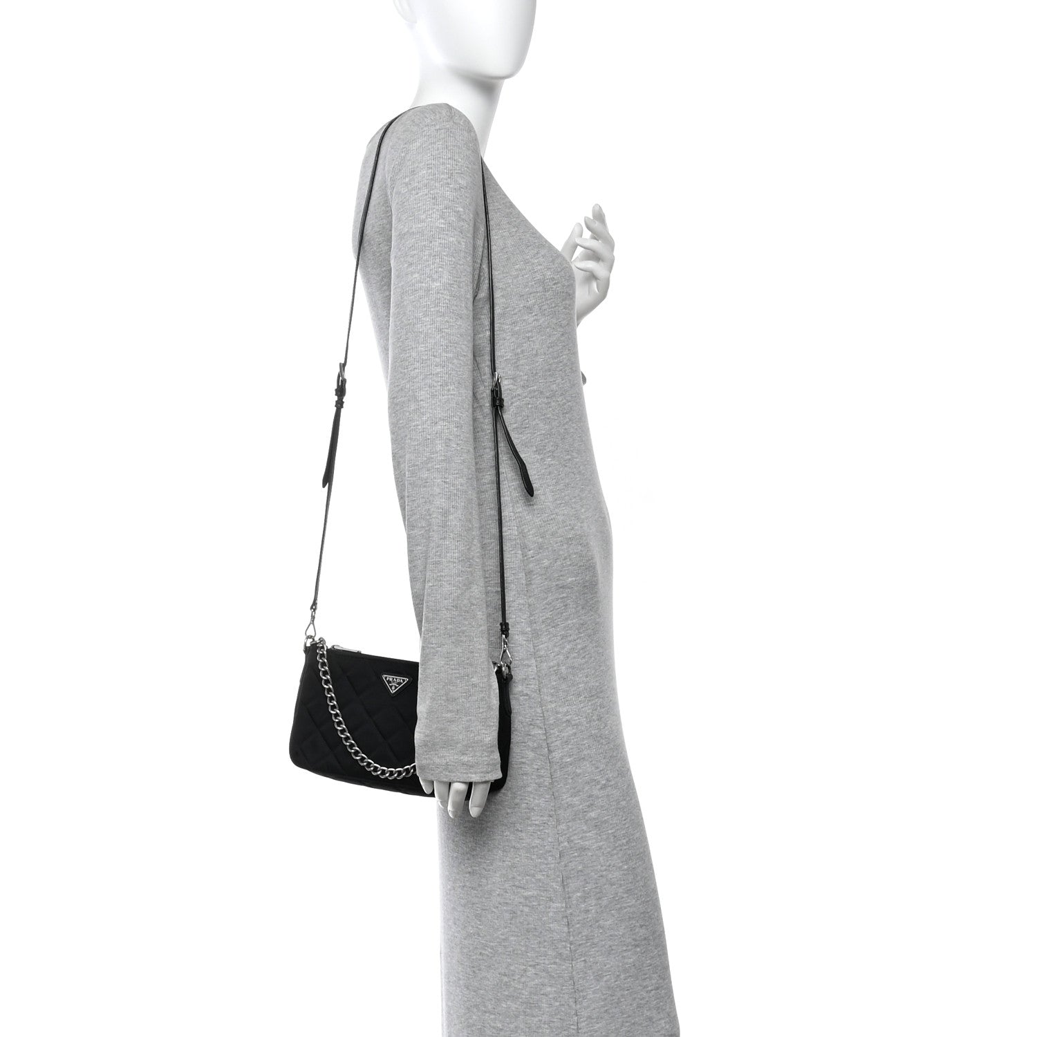 Nylon Tessuto Impuntu Quilted Crossbody Bag Black