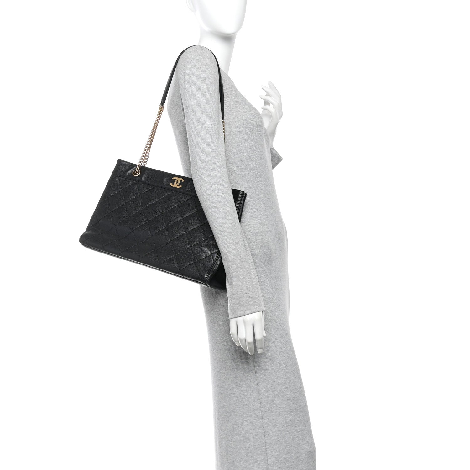 Caviar Quilted Shopping Tote Black