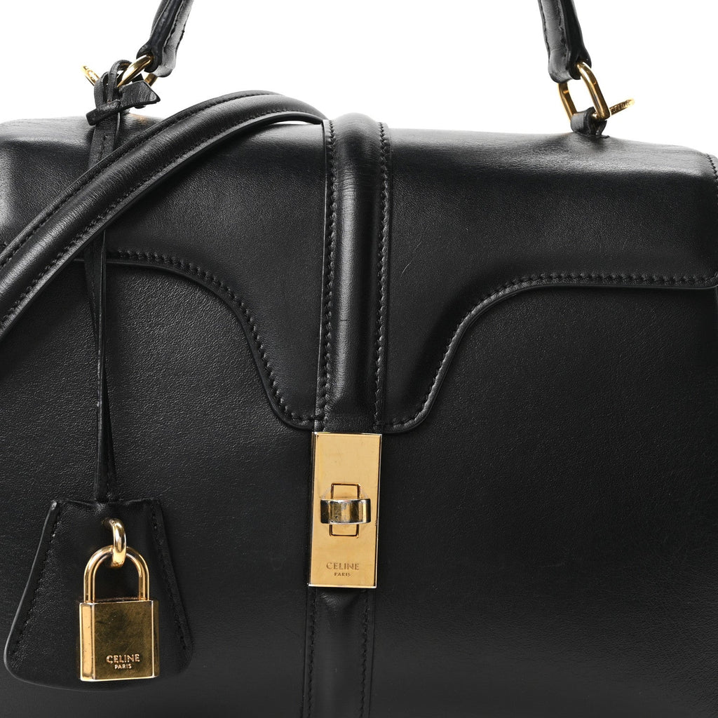 Satinated Calfskin Small 16 Top Handle Bag Black
