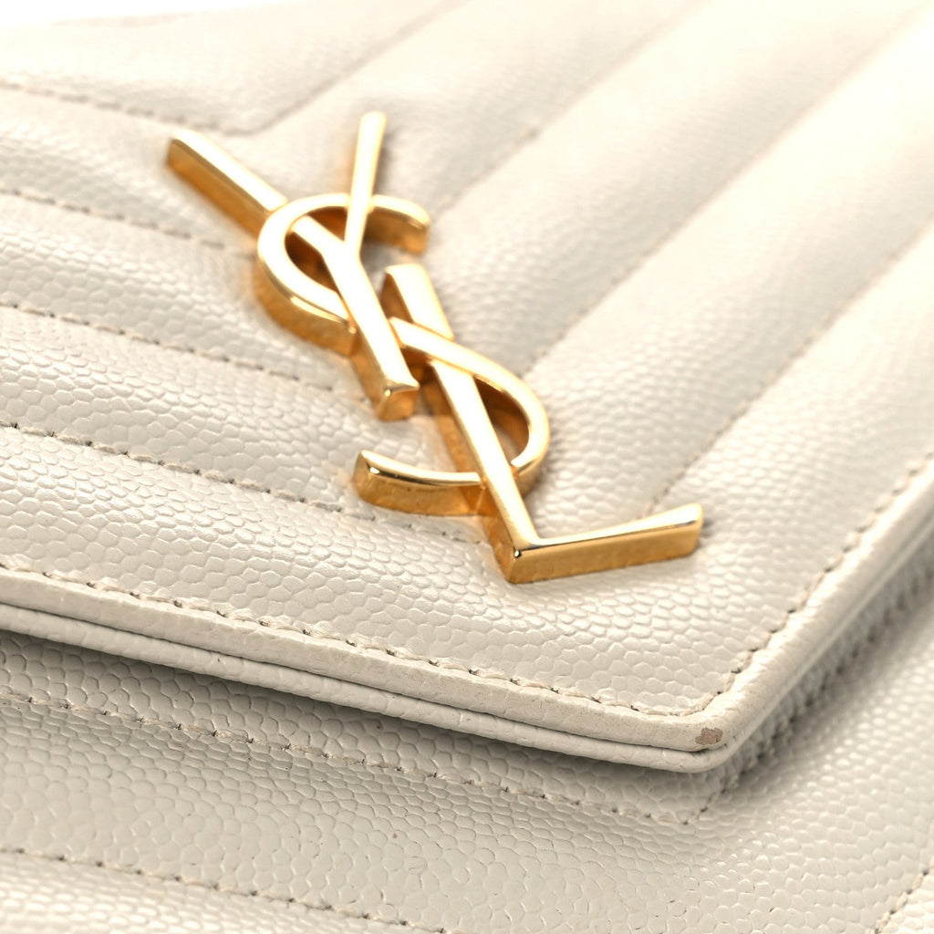 Grain De Poudre Matelasse Chevron Monogram Envelope Chain Wallet Blanc Vintage