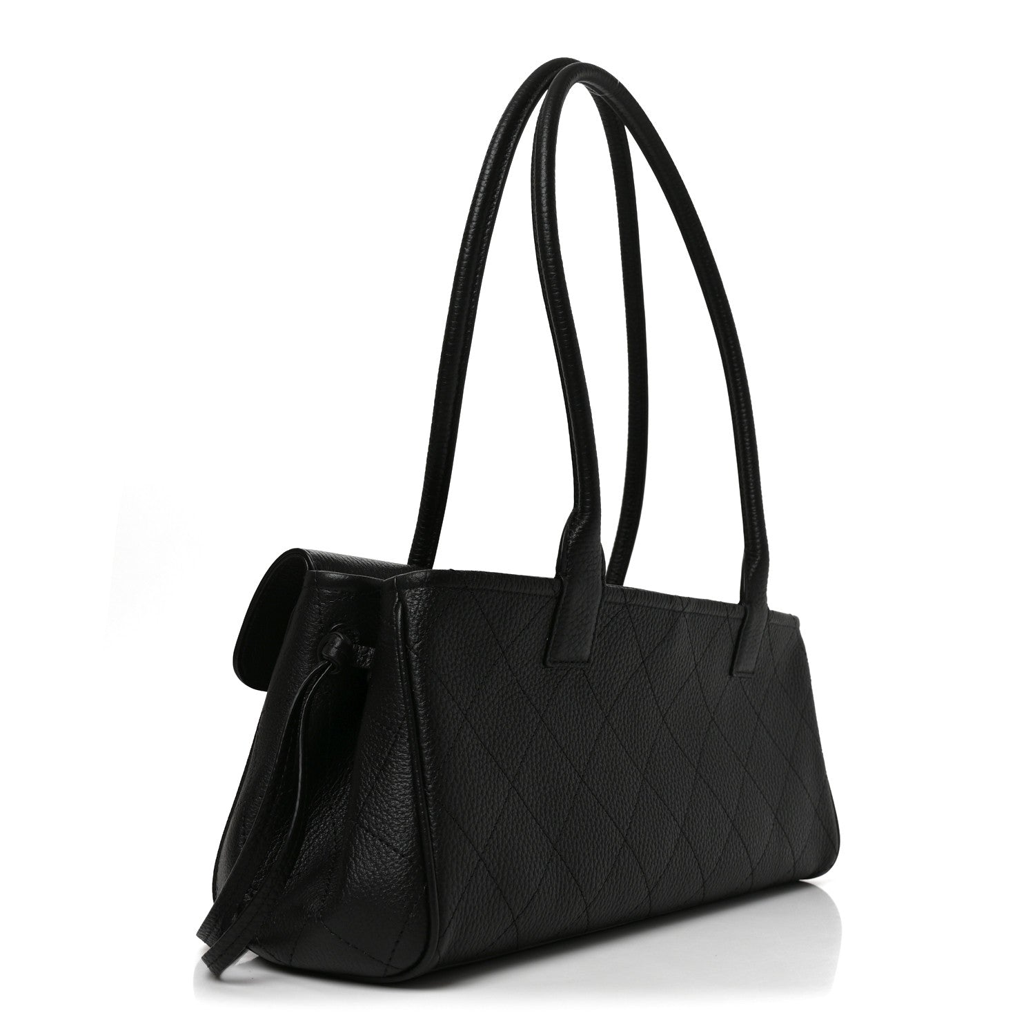 Grained Calfskin Stitched Urban Essentials Small Shopping Bag Black