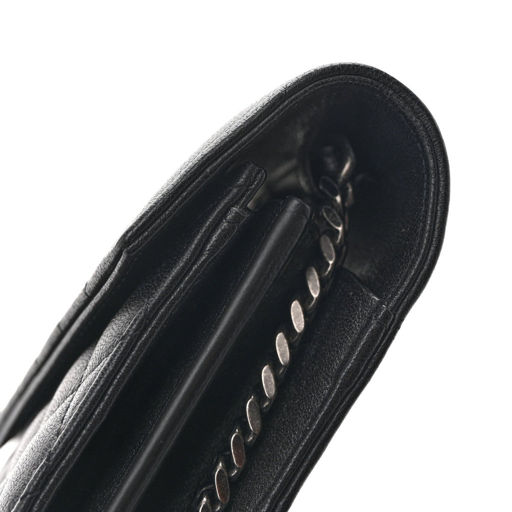 Sheepskin Tri-Quilt Monogram Envelope Chain Wallet Black