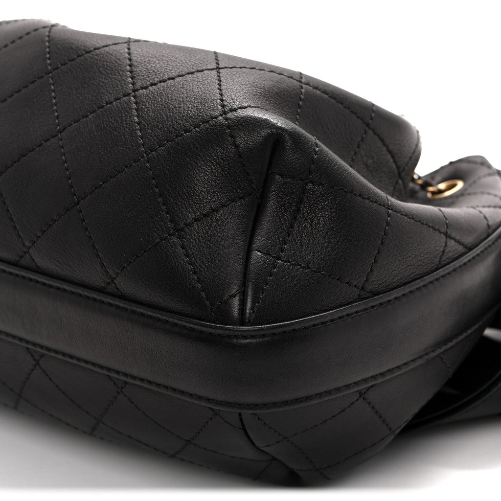 Calfskin Stitched Small Paris Rome Drawstring CC Bag Black