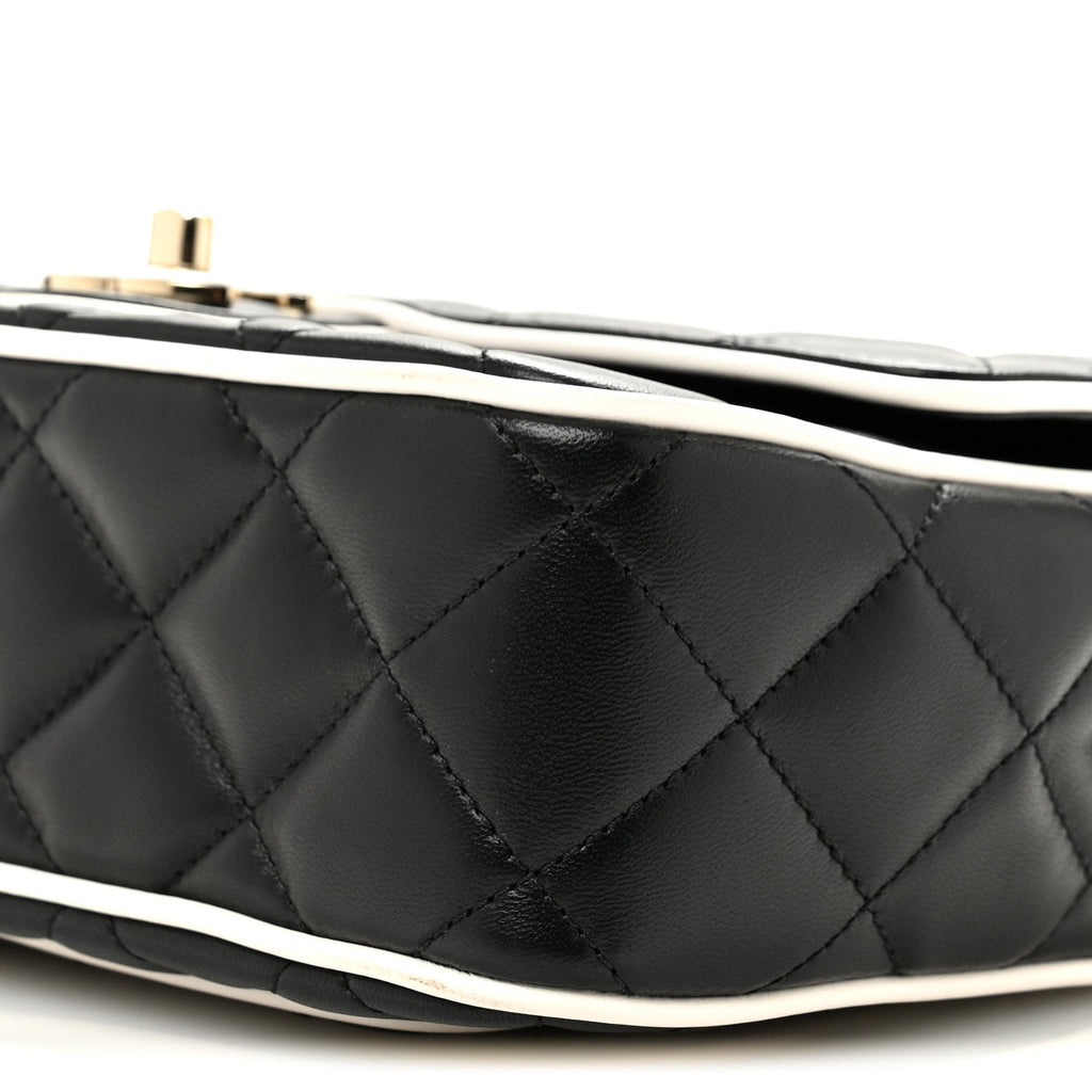 Lambskin Quilted Resin Graphic Frame Flap Bag Black White